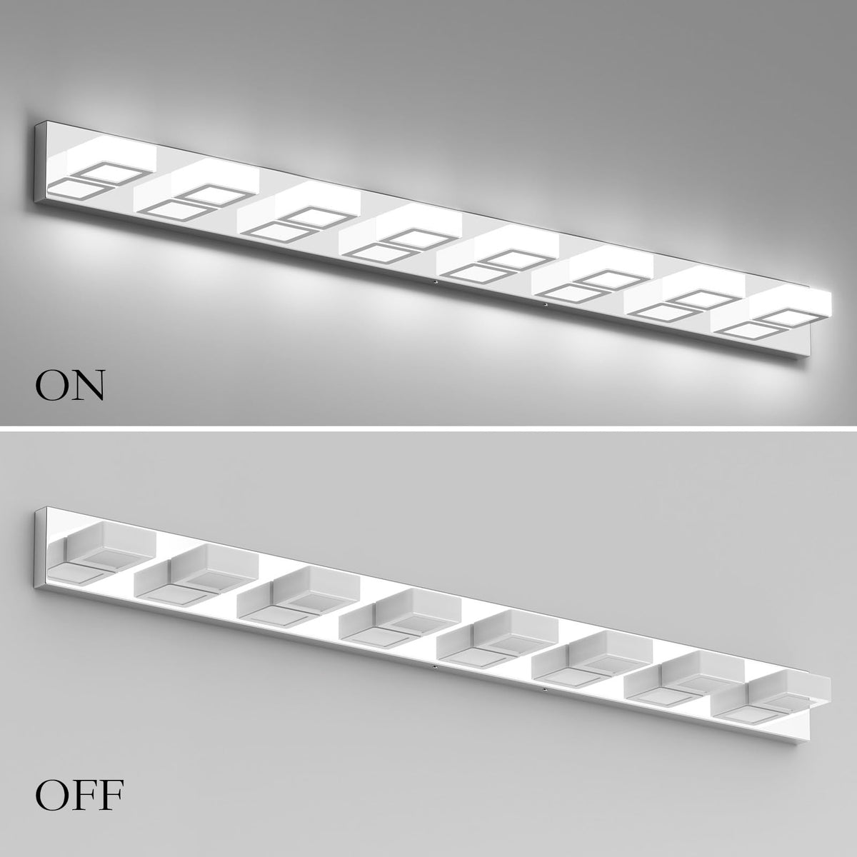 52" Modern Chrome Vanity Lights 8 Lights Acrylic Stainless Steel LED Vanity Light Fixtures Chrome Bathroom Lighting Over Mirror (Chrome-White light / 52 inch)