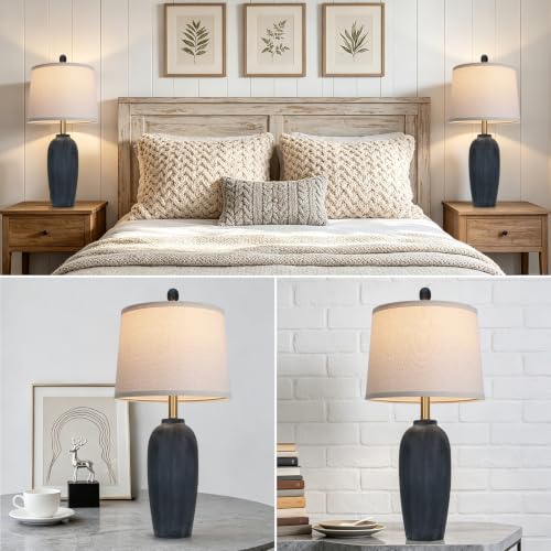26 Inch Farmhouse Ceramic Jar Table Lamps Set of 2 (Black)