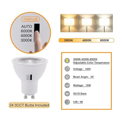 Dimmable LED Track Lighting Kit with Replaceable GU10 Bulbs Black 24 Heads