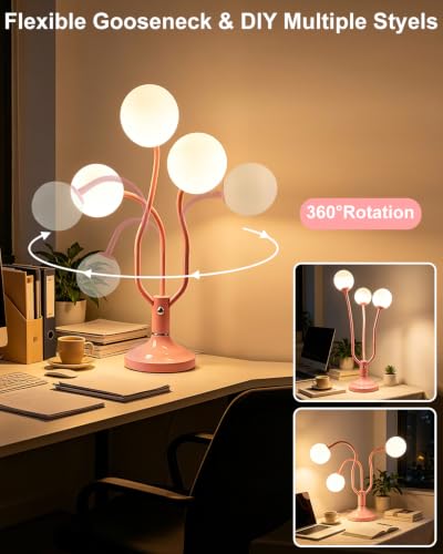 Pink Globe Table Lamp Dimmable Magic DIY Arms G9 Bulbs Included (09-Pink-Globe-3U-Magic DIY Arms)