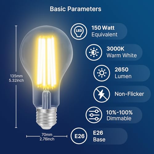 150W Eq Dimmable A23 LED (150w 3000k Warm White / 4 Count (Pack of 1))