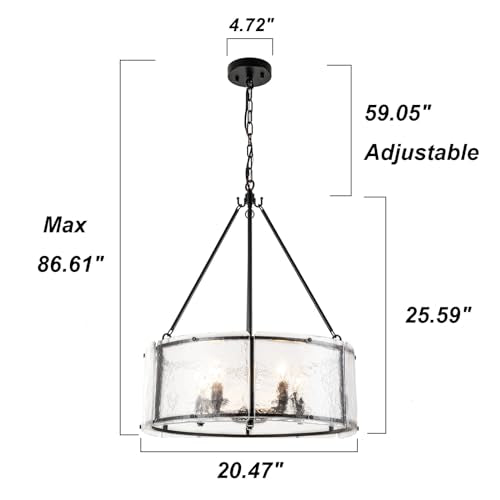 Black Glass Drum Dining Room Light Fixtures Chandeliers Living Room (20.47" / Black)