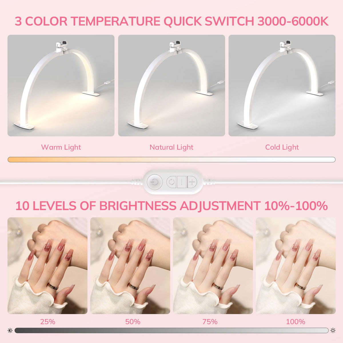 Large Half Moon Light for Nail Desk (Crystal White)