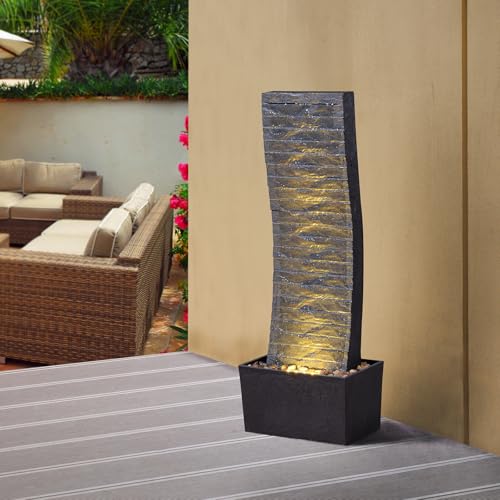 Outdoor Water Fountain (Grey Curved Faux Slate)