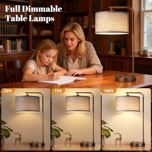 Brown Bedside Lamps Set of 2 (C-Gray Shade & Brown Base)