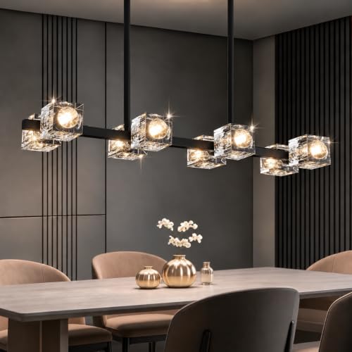Linear Crystal Living Room Chandelier (8 lights Black)