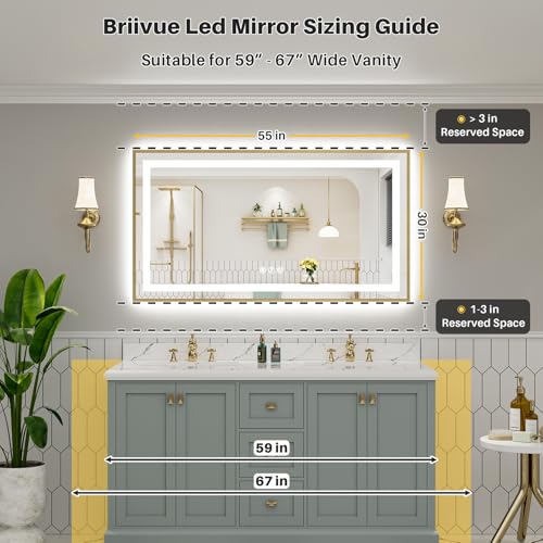 55x30 Inch LED Bathroom Mirror with Gold Frame (Backlit+front Lit With Gold Frame / 55"L x 30"W)
