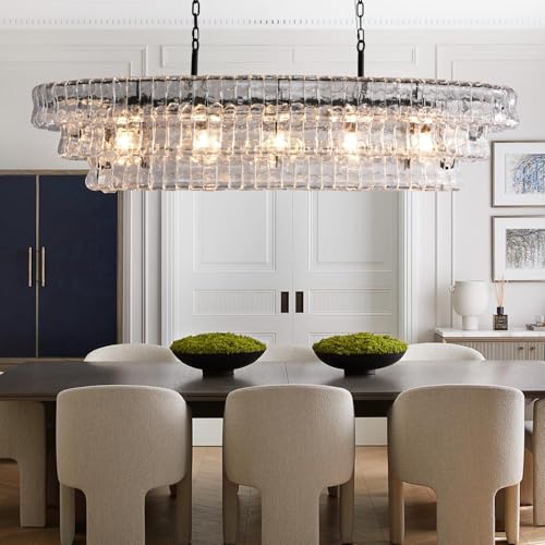 54 Inch Large Rectangular Black Chandelier for Dining Room (Black(Clear Glass) / Rectangle L54'')