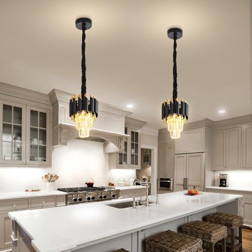 Modern Black Crystal Chandelier 2 (D7.4"XH10.2" Black)
