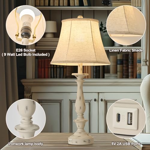 28.5'' Farmhouse Table Lamp Set of 2 (Distressed White / 28.5'')