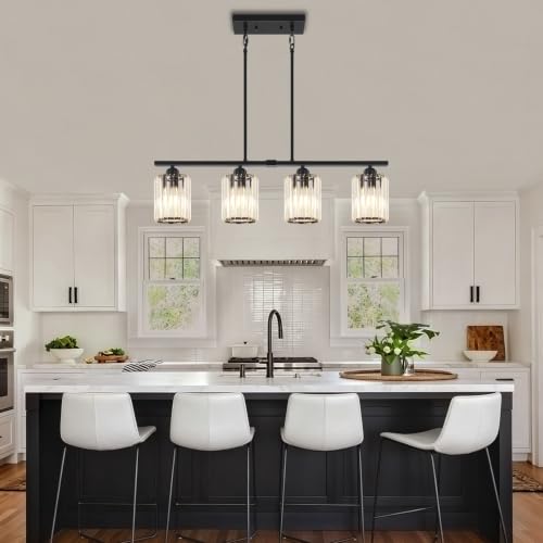 31.89'' Crystal Kitchen Island Lighting Modern Black Linear Chandelier (Black)
