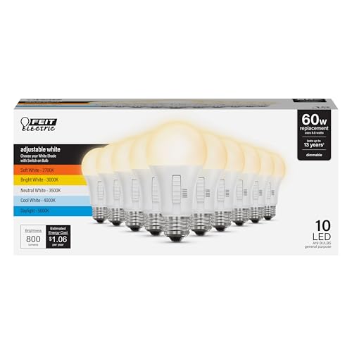 A19 LED Light Bulb (White + Dimmable / 10 Count (Pack of 1))