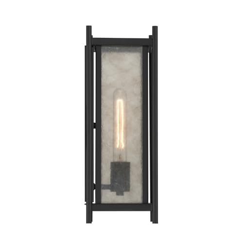 5-3804-BK Jacobs Mid-Century Modern Clear Mica Glass Outdoor Wall Lantern, 1-Light 60 Watt, 16" H x 6" W, Matte Black (16" Height / Matte Black)