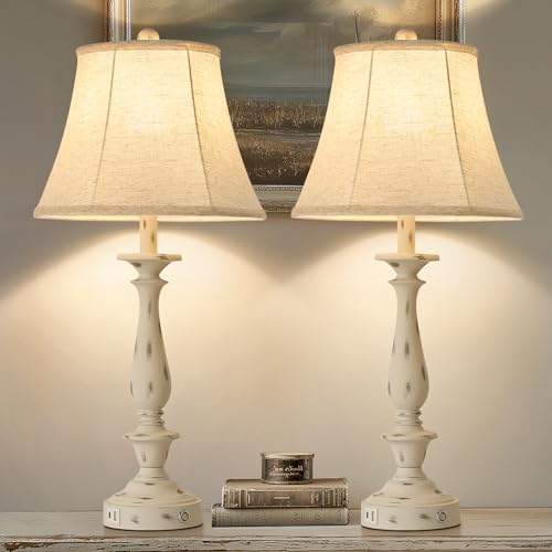 28.5'' Farmhouse Table Lamp Set of 2 (Distressed White / 28.5'')