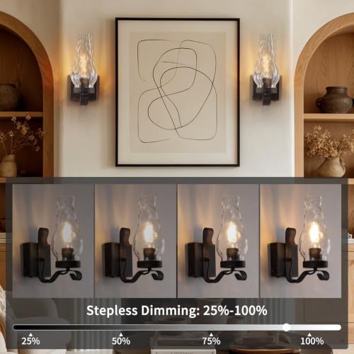 Vintage Battery Operated Wall Sconces Set of 2 (Water Ripple Retro Black / Battery Operated)
