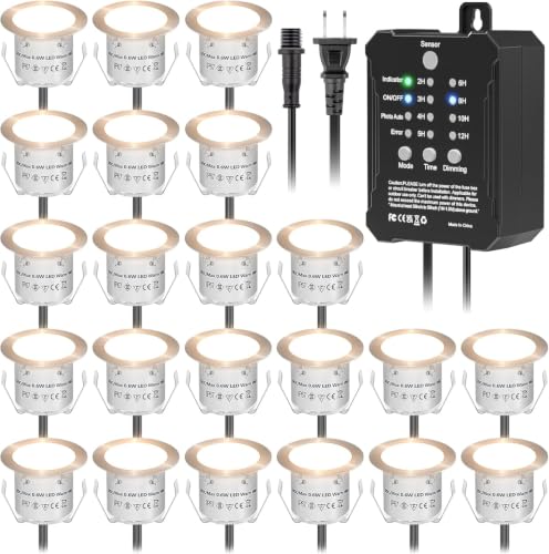 22 Packs Low Voltage Deck Lights Kit with Transformer IP67 2700K (Warm White / 22 Pack)