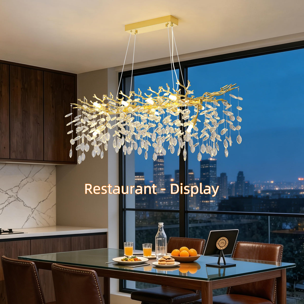 Modern Crystal Tree Branches Chandelier (Gold / Rectangular 40")
