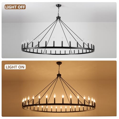 Black Extra Large Wagon Wheel Chandelier (Black-36 lights)