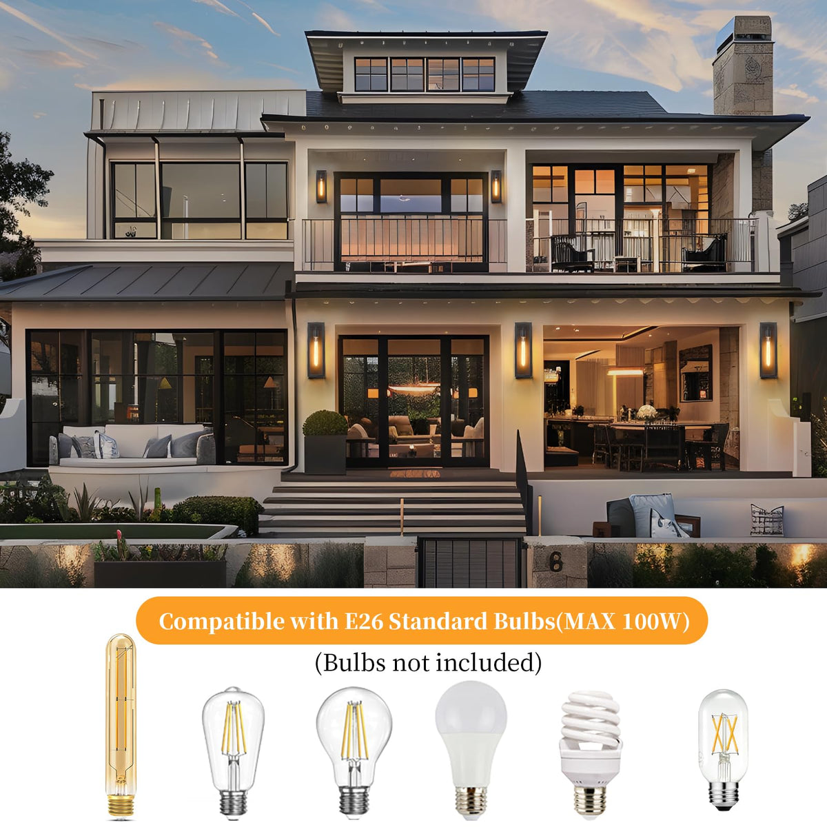 16" Large Outdoor Porch Lights Wall Mount 2 (Black (Standard) / 16 inch)