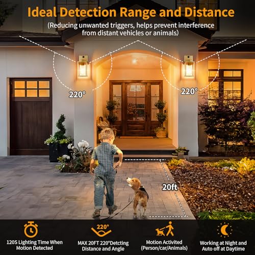 2 Pack Gold Motion Sensor Outdoor Light Fixtures Wall Mount (10.24'' / Gold)