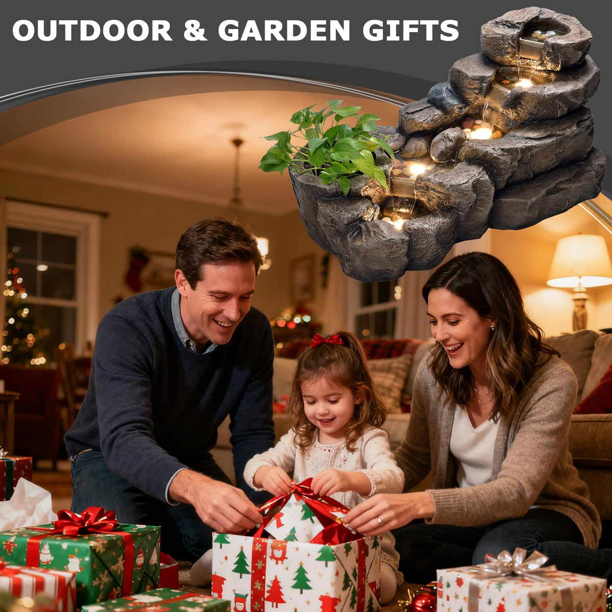38.2" L Garden Rock Water Fountain Outdoor (38.2’’L / Brown)
