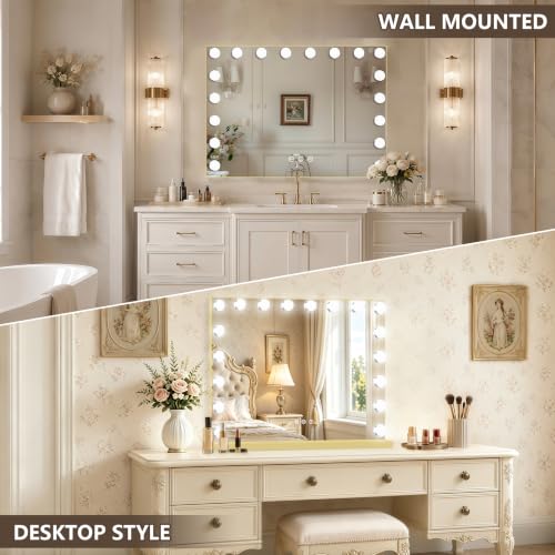 Gold Hollywood Vanity Mirror with Lights (Gold / 32"L x 24"W)