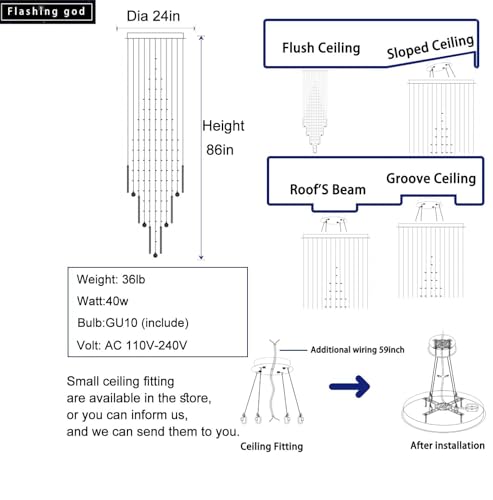 D24''XH86'' Large Crystal Chandelier Modern Crystal Raindrop Ceiling Light (Silver / D24"X H86")