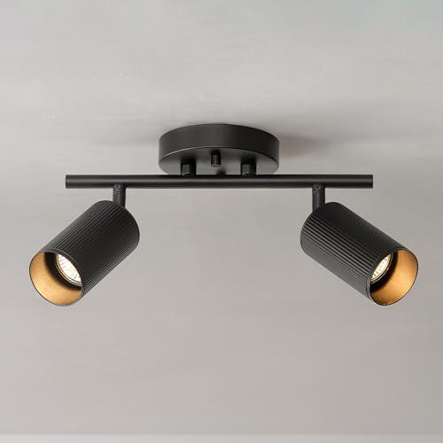 64000114 2 Light Track Lighting Spotlight (Matte Black, Ribbed Shades)
