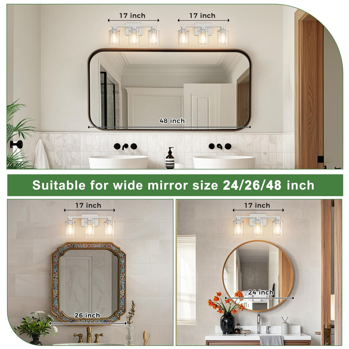 Bathroom Vanity Light Fixture Over Mirror Chrome Modern 3 (Chrome / 3-Light (17inch))