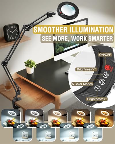 12X Magnifying Glass with Light and Clamp (Black / 12X 36inch Clamp)