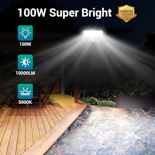 100W LED Security Lights Motion Sensor Outdoor D2D Floodlight Bright Remote (2-Pack)
