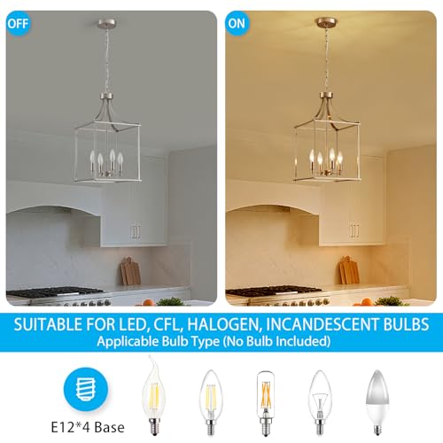 Farmhouse Brushed Nickel Chandeliers for Dining Room (Lantern-Brushed Nickel)