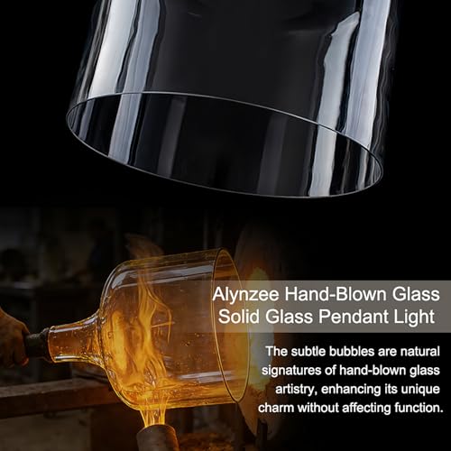 15"H Large Glass Pendant Light Fixtures with Clear Oversized Glass (Black)