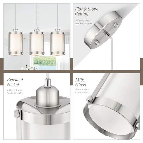 Brushed Nickel Pendant Lights Kitchen Island (Nickel + Milk Glass / 1-Light Pendant, 1 Pack)