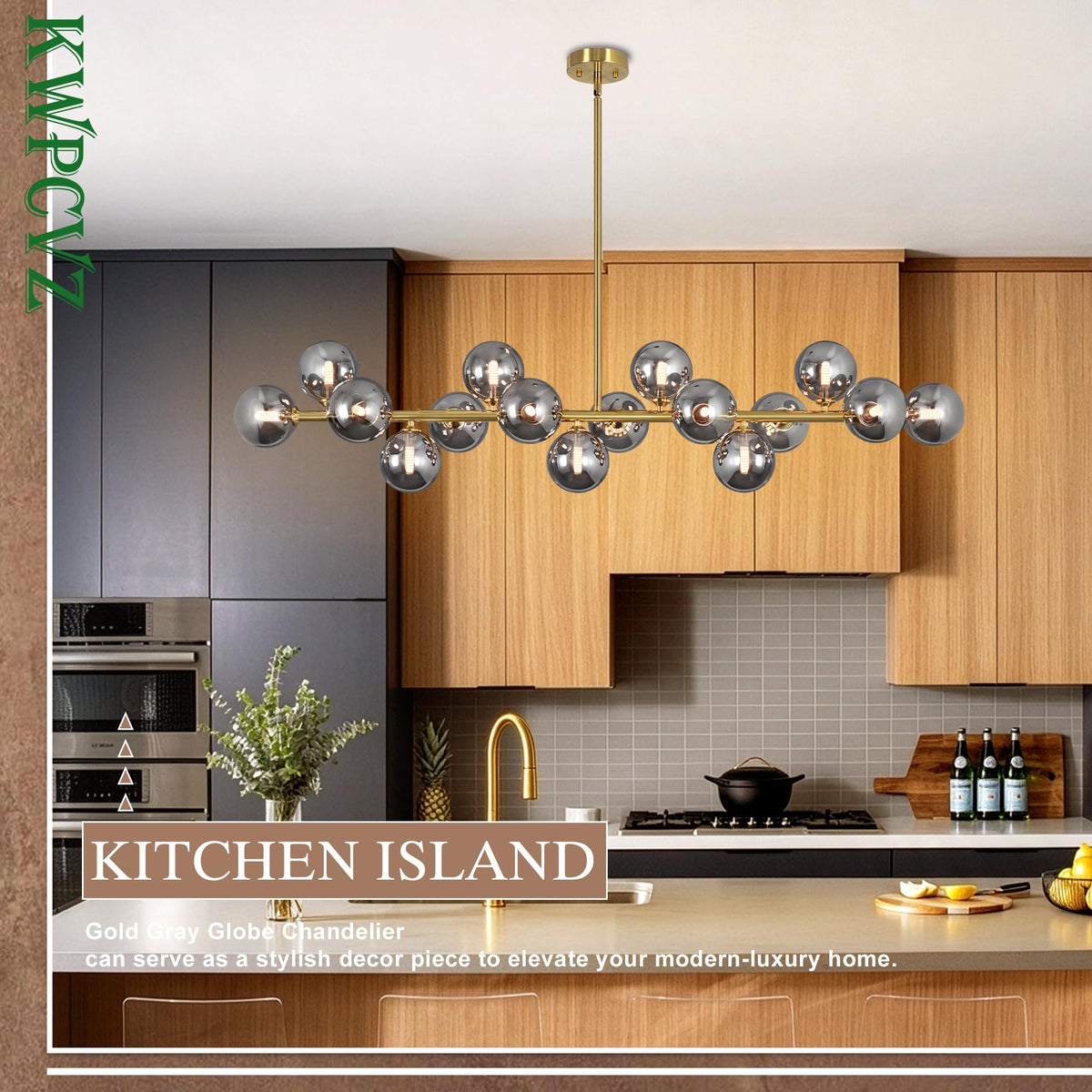 16 Lights Linear Chandeliers for Dining Room (Gold and Smoke Gray Shade / 55inch)