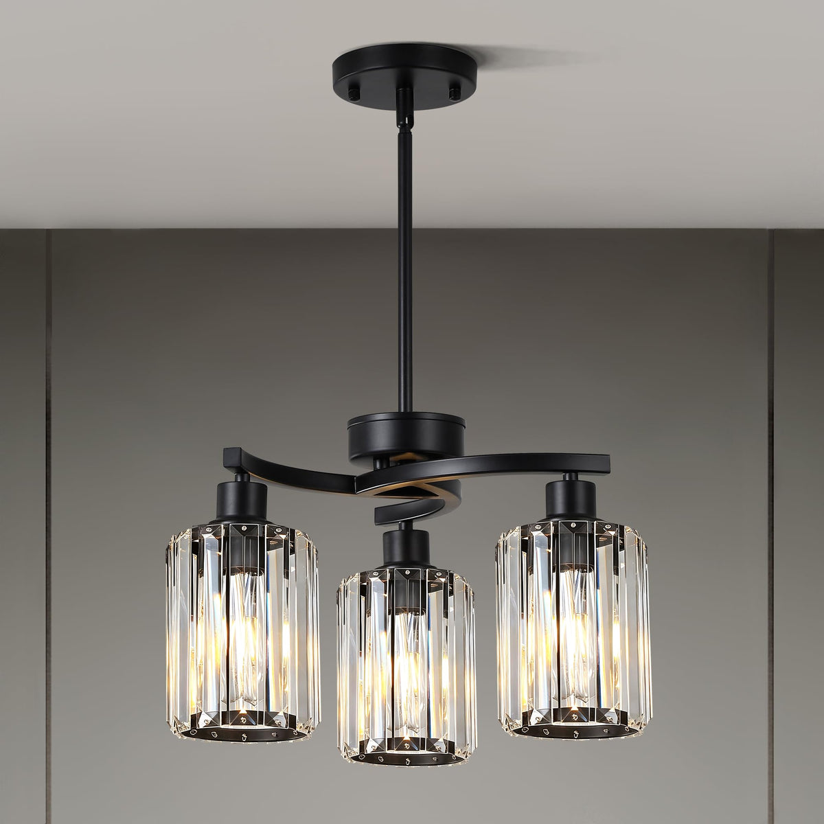 3 Light Black Crystal Chandelier (Black&Crystal / 3-Light)