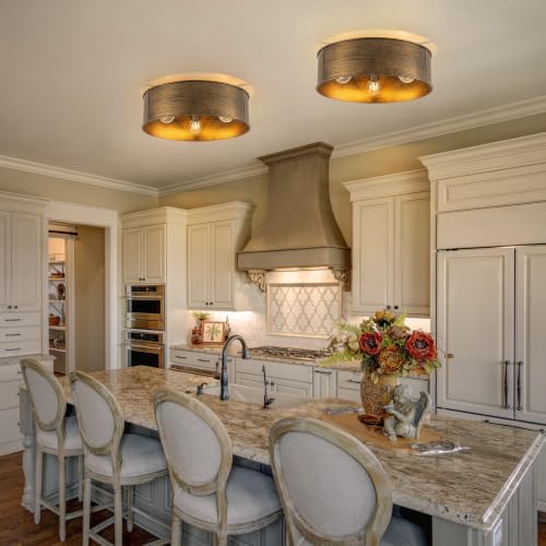3 Light Farmhouse Metal Drum Flush Mount Ceiling Light Copper Bronze (Copper Bronze / 17")