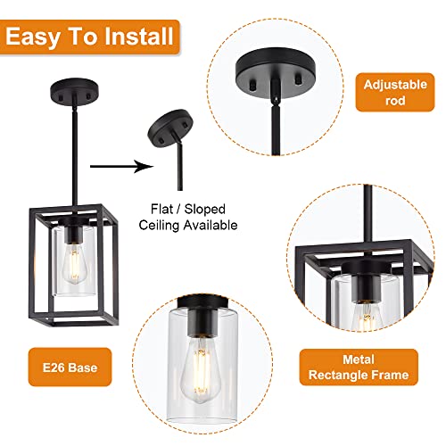 1 Light Farmhouse Pendant Lighting Black Cage Chandelier Glass Shade Contemporary Modern Kitchen Island Lights Fixtures Ceiling Hanging Dining Room Living Room (Black / 1 Light)