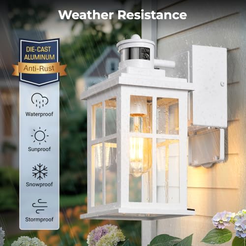 White Motion Sensor Light Outdoor with GFCI Outlet (Motion Sensor 1 Pack / White)