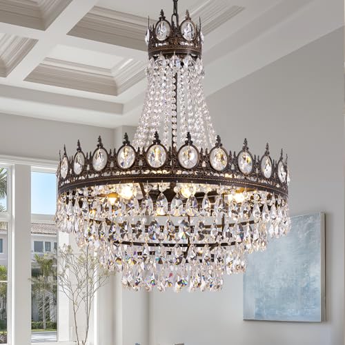 Vintage Crystal Chandeliers for Dining Room Light Fixture (D24"H27"- Antique Bronze)