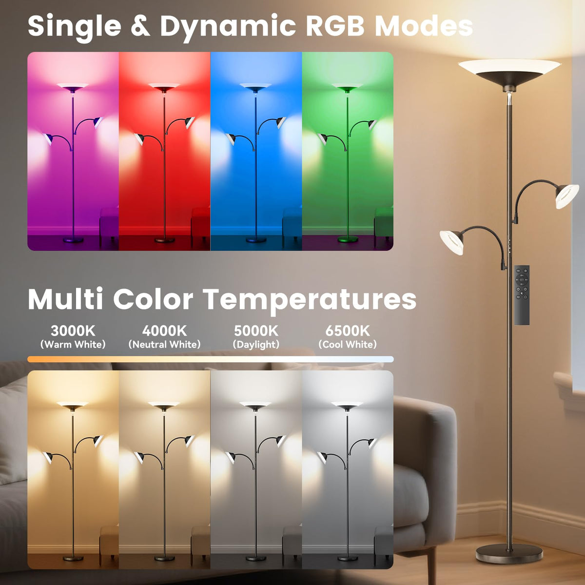 3 Way Torchiere Floor Lamp (RGB (Red, Green, Blue))
