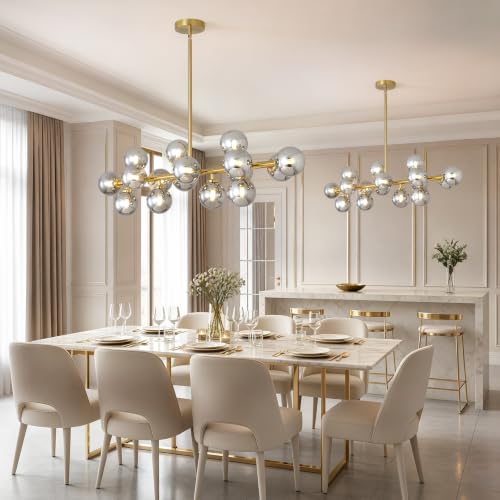 39″ Gold Sputnik Chandeliers for Dining Room Light Fixture (Gold (with Somke Grey Lampshade))