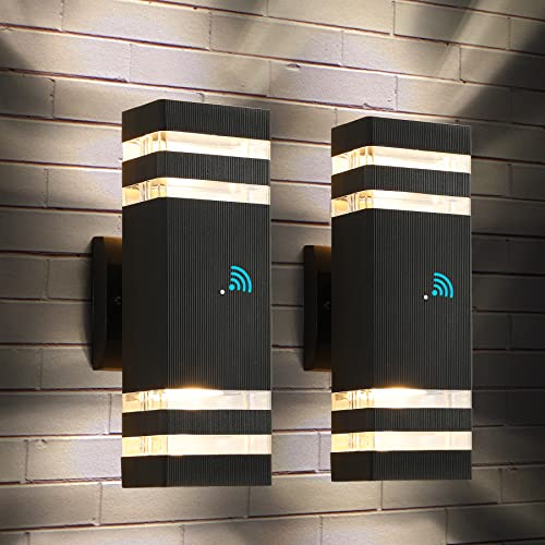 2 Pack Dusk to Dawn Outdoor Wall Lights Modern Black Up Down Porch Lights (Black / 2 Layer - 12 Inch)