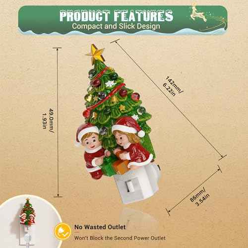 Christmas Tree & Santa Claus Night Light (Christmas tree and children opening gifts-3000K / 2 Pack)