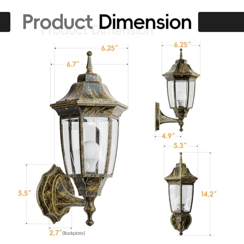 Outdoor Front Porch Light with Bulb (Gold / Non Sensor-Aluminum)