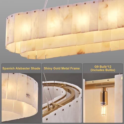 Alabaster Rectangular Chandelier for Dining Room (3-Gold-39in / 39 in)