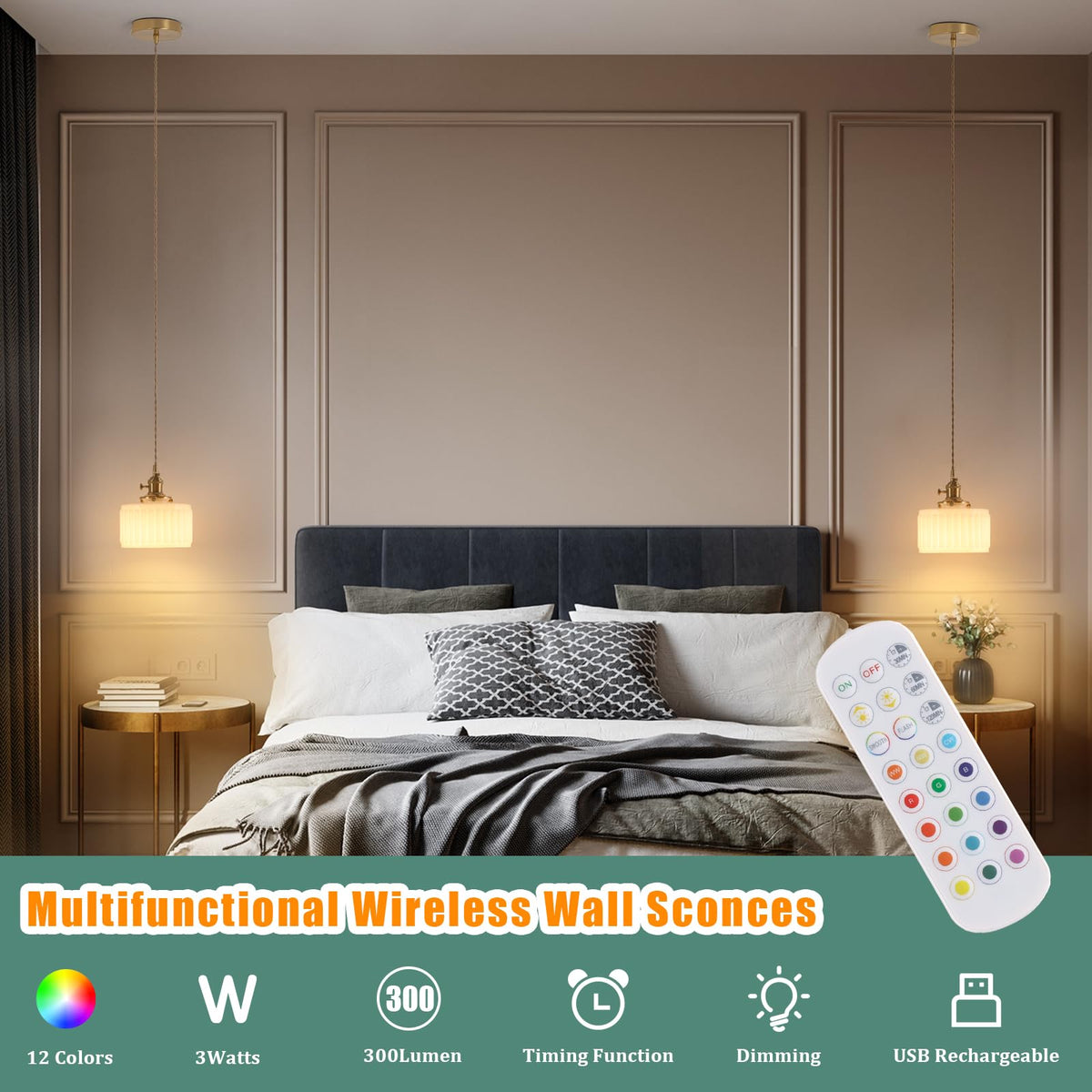 Battery Operated Pendant Light 5000mAh Rechargeable Chandelier with Remote Control Wireless Adjustable Hanging White Striped Light for Kitchen Island Dining Room Hallway (Z-Striped White)