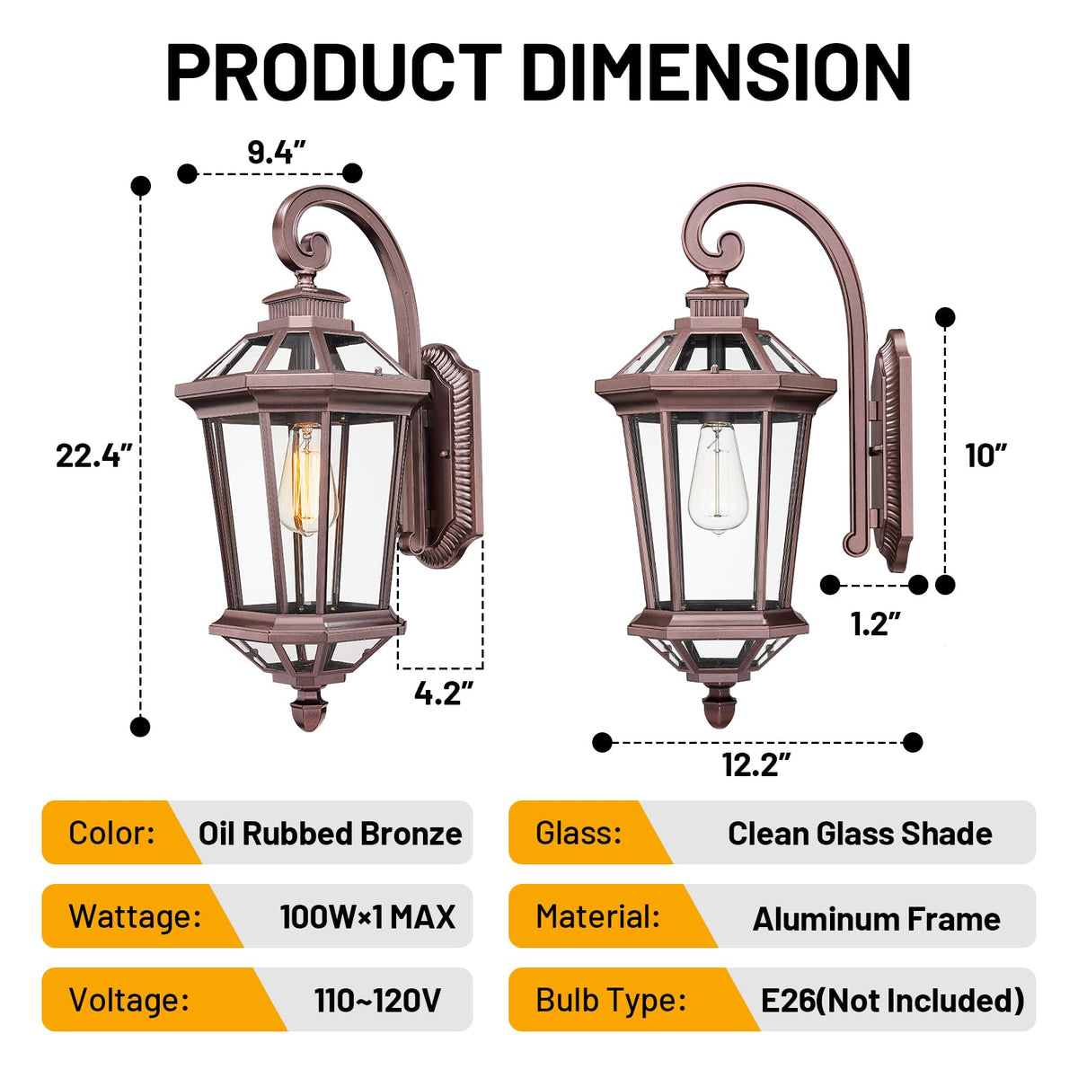 Large Outdoor Wall Lights Exterior Lighting Fixtures Porch Light (Oil-Rubbed Bronze / Large)