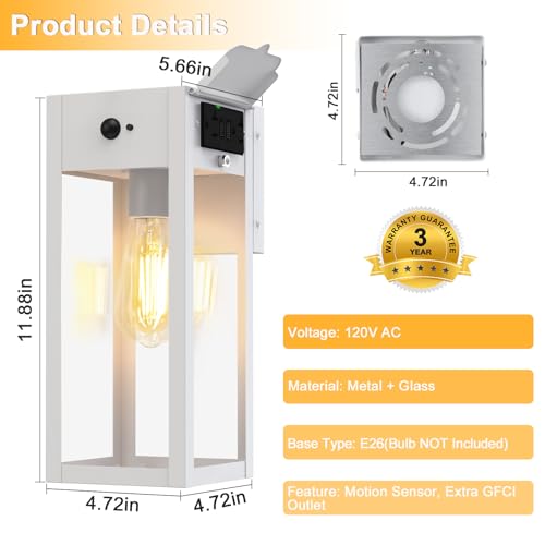 Porch Lights with GFCI Outlet (White / 11.88" (2-Pack))