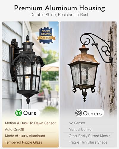 2 Pack Motion Sensor Outdoor Lights (Black(Gold Trim) / 2-pack)